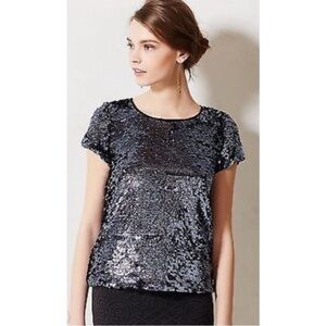 Anthropologie Black Sequin Blouse